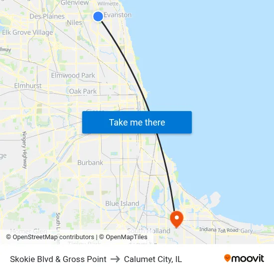Skokie Blvd & Gross Point to Calumet City, IL map
