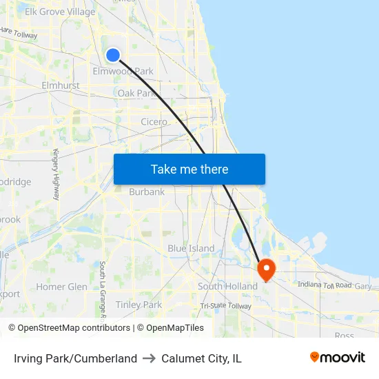 Irving Park/Cumberland to Calumet City, IL map
