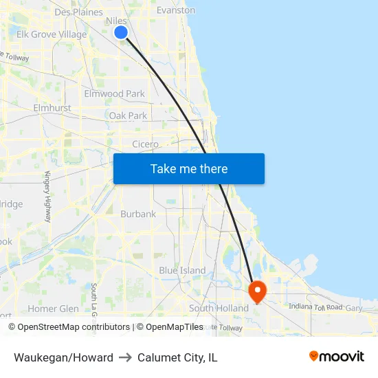 Waukegan/Howard to Calumet City, IL map