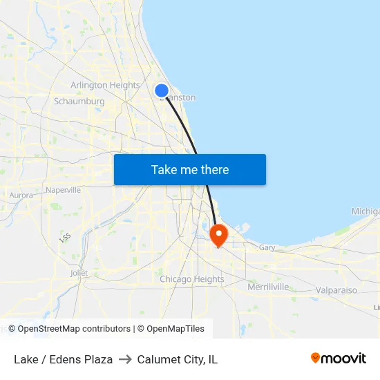 Lake / Edens Plaza to Calumet City, IL map