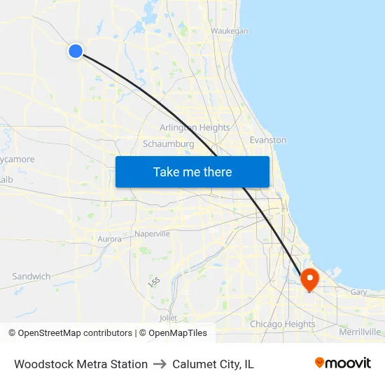 Woodstock Metra Station to Calumet City, IL map