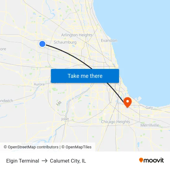 Elgin Terminal to Calumet City, IL map