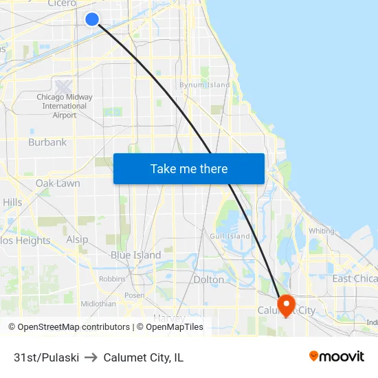 31st/Pulaski to Calumet City, IL map