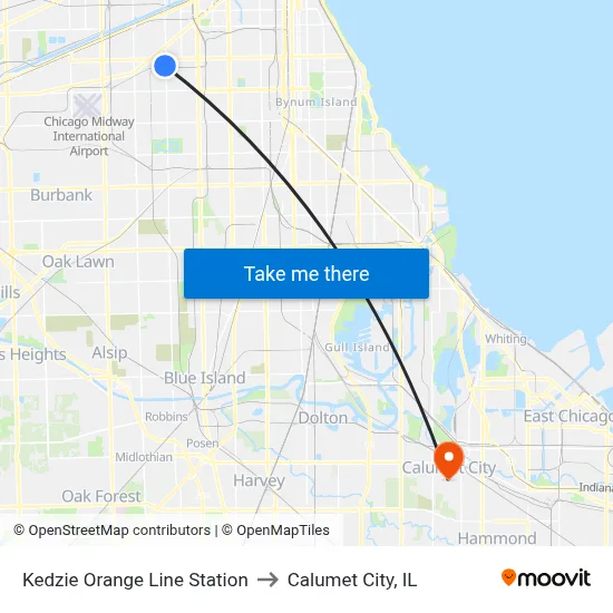 Kedzie Orange Line Station to Calumet City, IL map