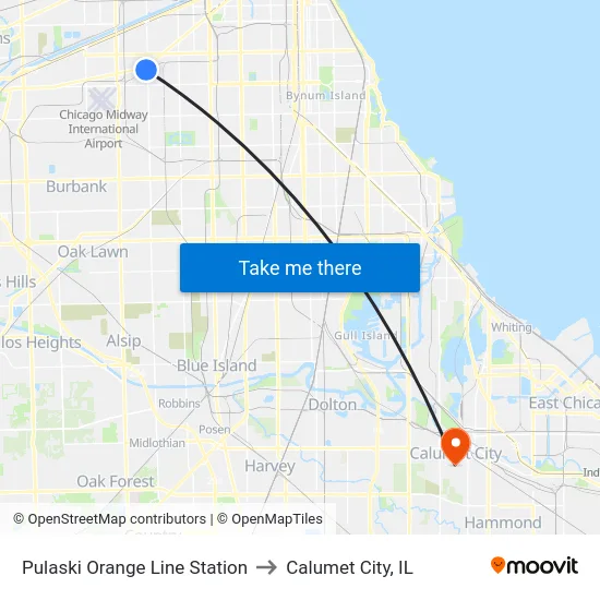 Pulaski Orange Line Station to Calumet City, IL map