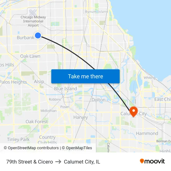 79th Street & Cicero to Calumet City, IL map