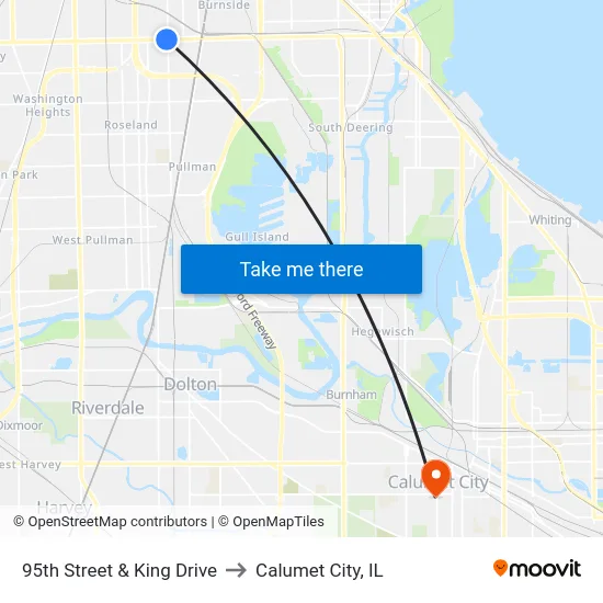 95th Street & King Drive to Calumet City, IL map