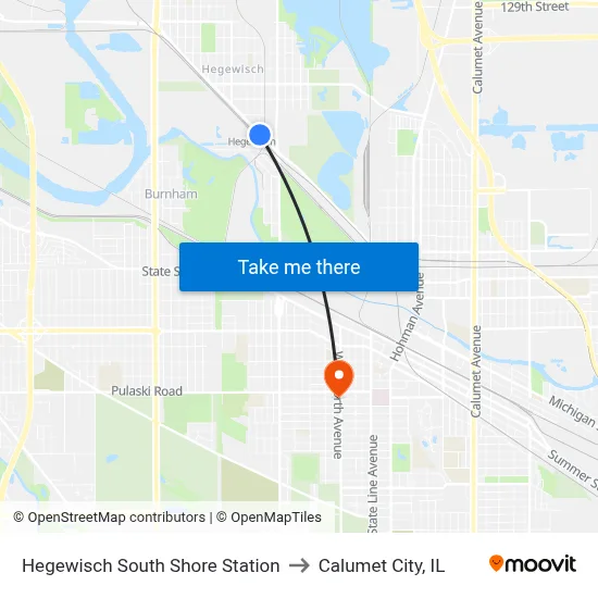 Hegewisch South Shore Station to Calumet City, IL map