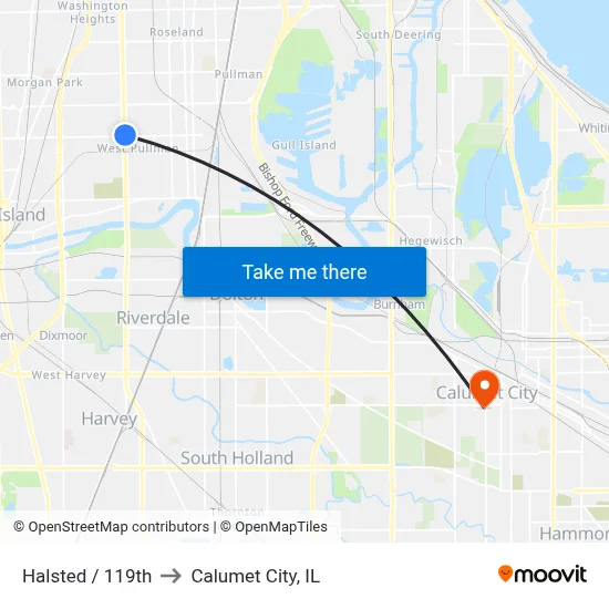 Halsted / 119th to Calumet City, IL map