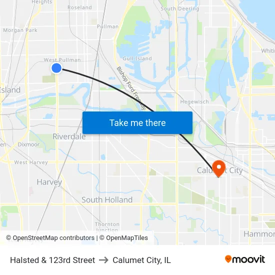 Halsted & 123rd Street to Calumet City, IL map