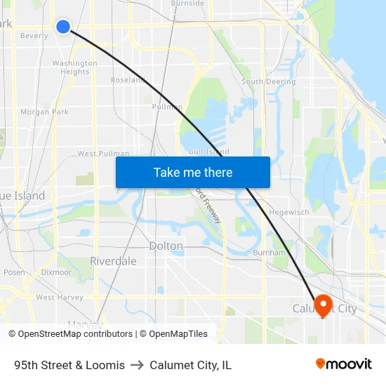95th Street & Loomis to Calumet City, IL map