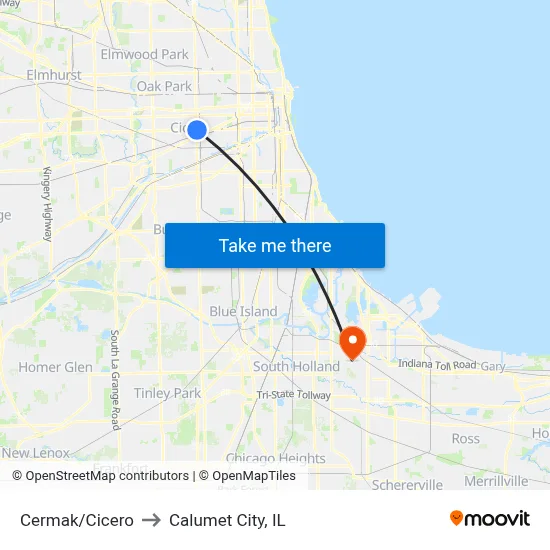 Cermak/Cicero to Calumet City, IL map