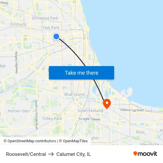 Roosevelt/Central to Calumet City, IL map