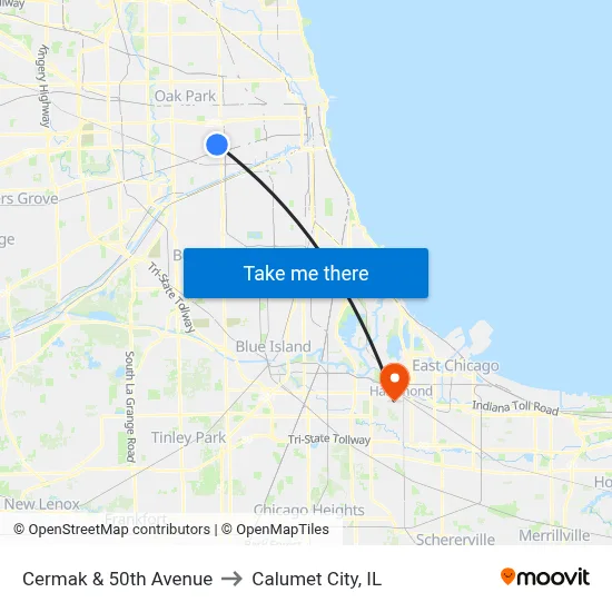Cermak & 50th Avenue to Calumet City, IL map