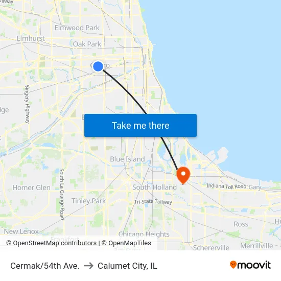 Cermak/54th Ave. to Calumet City, IL map