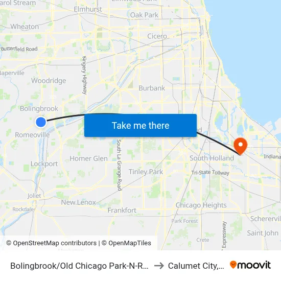 Bolingbrook/Old Chicago Park-N-Ride to Calumet City, IL map