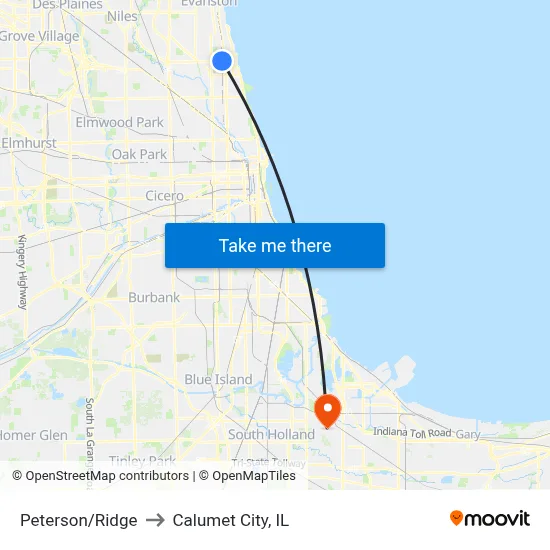 Peterson/Ridge to Calumet City, IL map