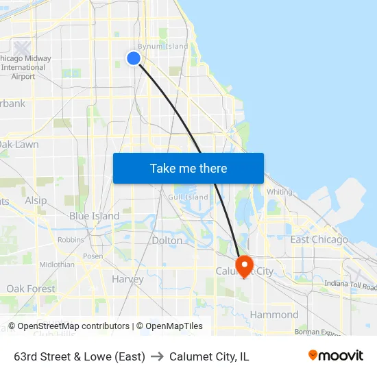 63rd Street & Lowe (East) to Calumet City, IL map