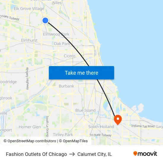 Fashion Outlets Of Chicago to Calumet City, IL map