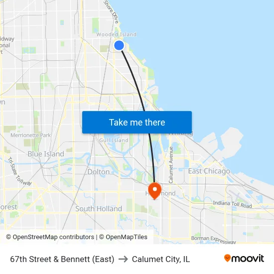 67th Street & Bennett (East) to Calumet City, IL map