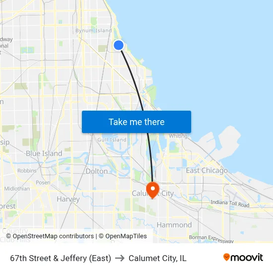67th Street & Jeffery (East) to Calumet City, IL map