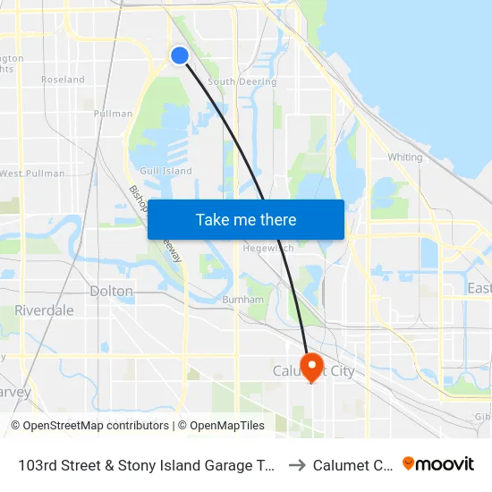 103rd Street & Stony Island Garage Terminal (Nw) to Calumet City, IL map