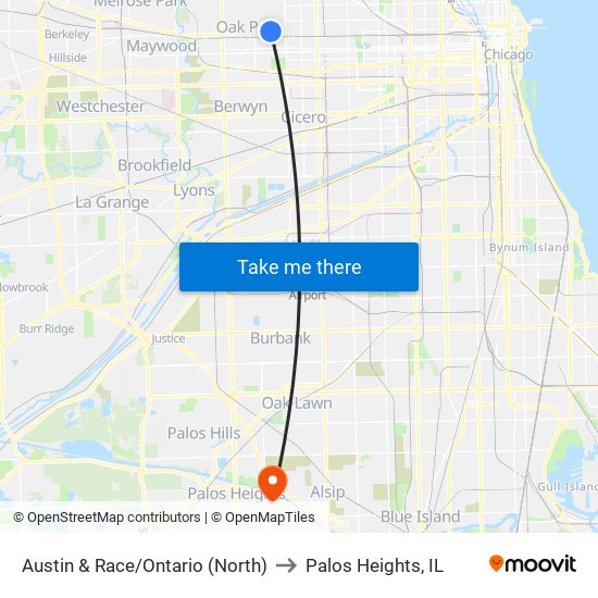 Austin & Race/Ontario (North) to Palos Heights, IL map