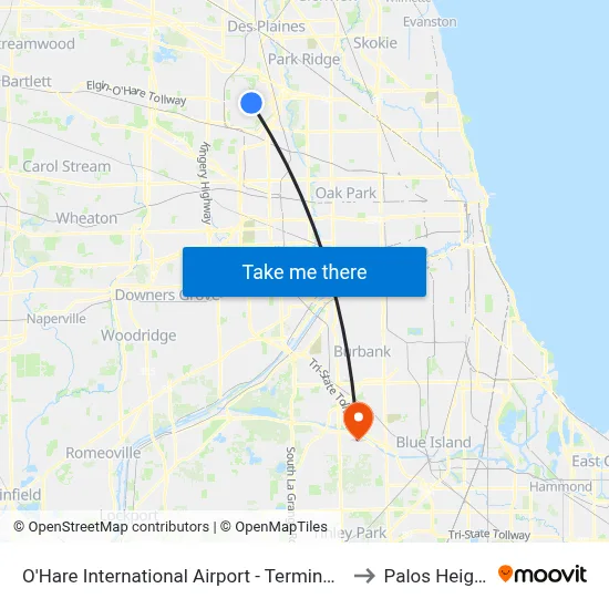 O'Hare International Airport - Terminal 1 Departures to Palos Heights, IL map
