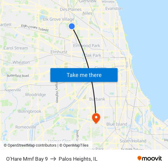 O'Hare Mmf Bay 9 to Palos Heights, IL map