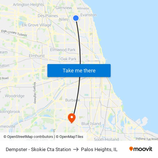 Dempster - Skokie Cta Station to Palos Heights, IL map