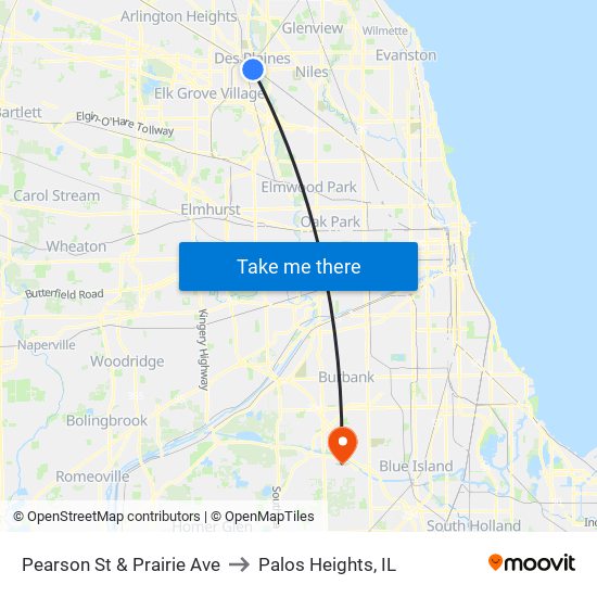 Pearson St & Prairie Ave to Palos Heights, IL map