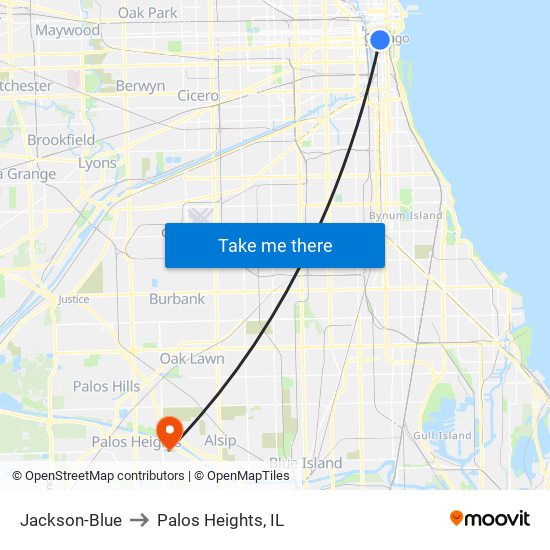 Jackson-Blue to Palos Heights, IL map