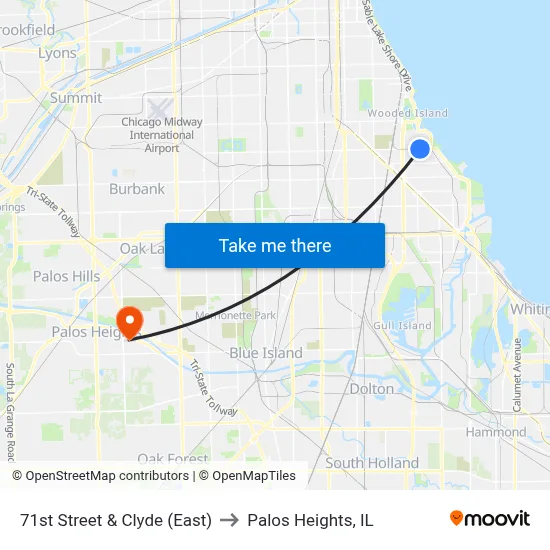 71st Street & Clyde (East) to Palos Heights, IL map