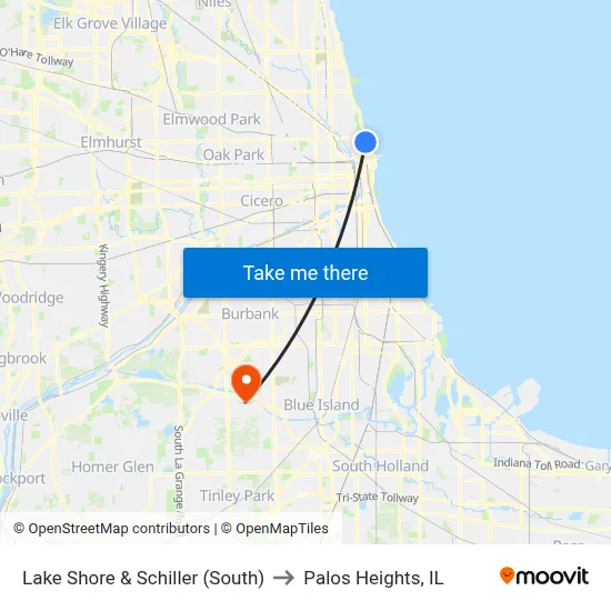 Lake Shore & Schiller (South) to Palos Heights, IL map