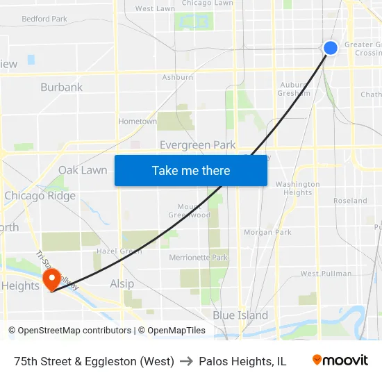 75th Street & Eggleston (West) to Palos Heights, IL map