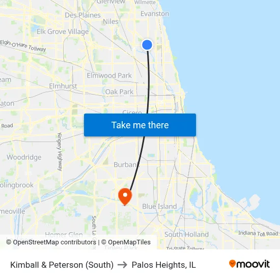 Kimball & Peterson (South) to Palos Heights, IL map