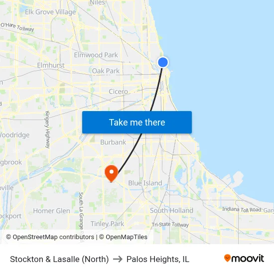 Stockton & Lasalle (North) to Palos Heights, IL map
