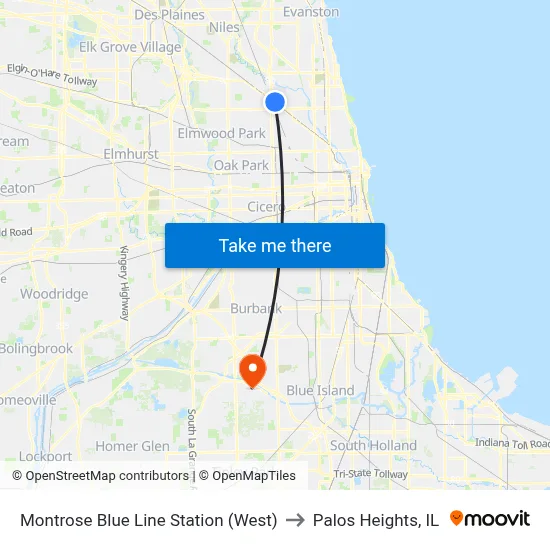 Montrose Blue Line Station (West) to Palos Heights, IL map