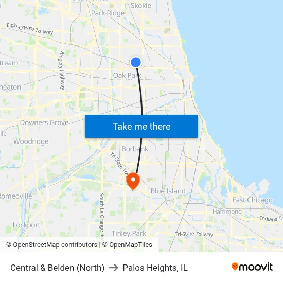 Central & Belden (North) to Palos Heights, IL map