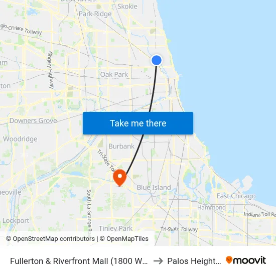Fullerton & Riverfront Mall (1800 W) (West) to Palos Heights, IL map