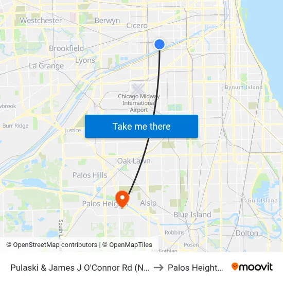 Pulaski & James J O'Connor Rd (North) to Palos Heights, IL map
