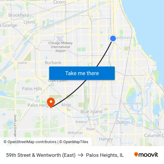59th Street & Wentworth (East) to Palos Heights, IL map