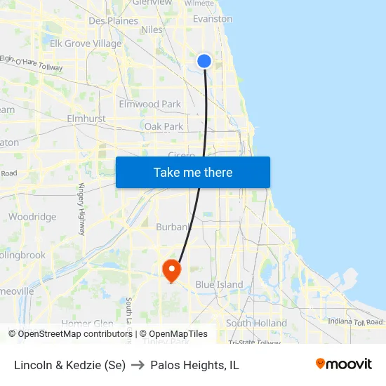 Lincoln & Kedzie (Se) to Palos Heights, IL map