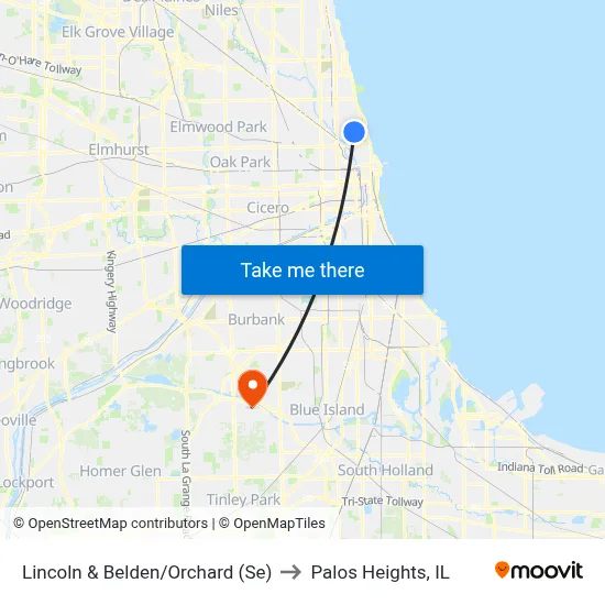 Lincoln & Belden/Orchard (Se) to Palos Heights, IL map