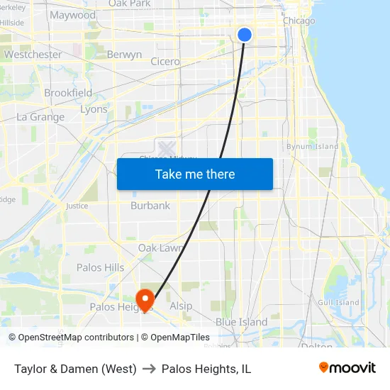 Taylor & Damen (West) to Palos Heights, IL map