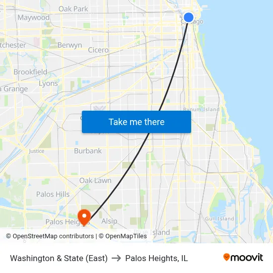 Washington & State (East) to Palos Heights, IL map
