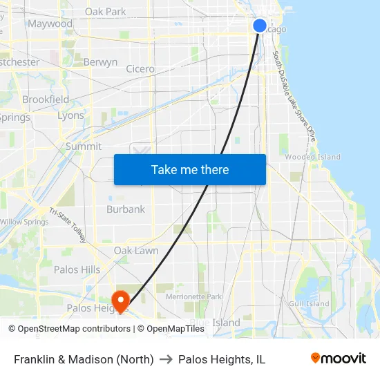 Franklin & Madison (North) to Palos Heights, IL map