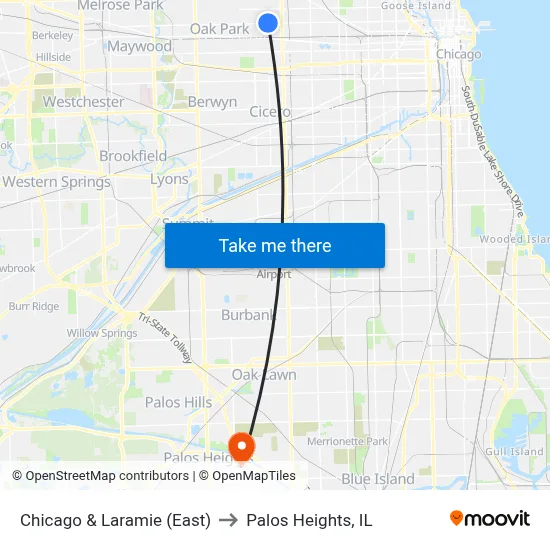 Chicago & Laramie (East) to Palos Heights, IL map