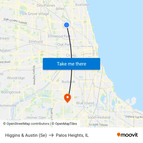 Higgins & Austin (Se) to Palos Heights, IL map