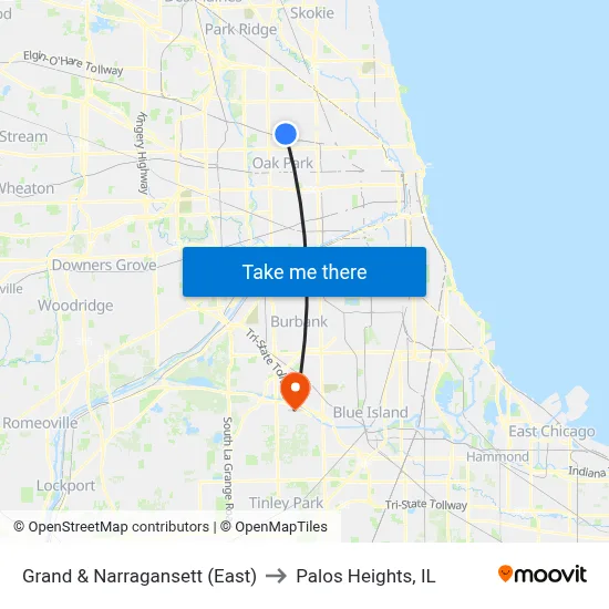 Grand & Narragansett (East) to Palos Heights, IL map
